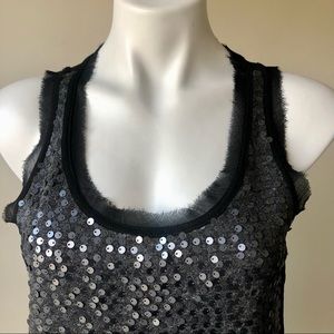 🌼 Forever 21 Sequin Sheer Back Tank Top, Black S